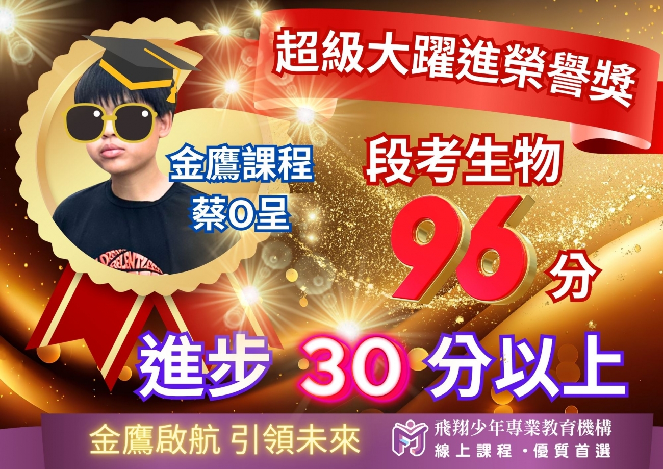 國中成績優異榜單圖片，呈現飛翔少年學生學習成果、榮譽榜單與線上課程輔導成效。